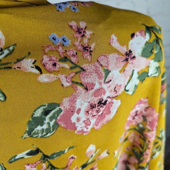 Mustard Yellow Floral Kimono/Wrap w/ Tassels 2X - Picture 7 of 9